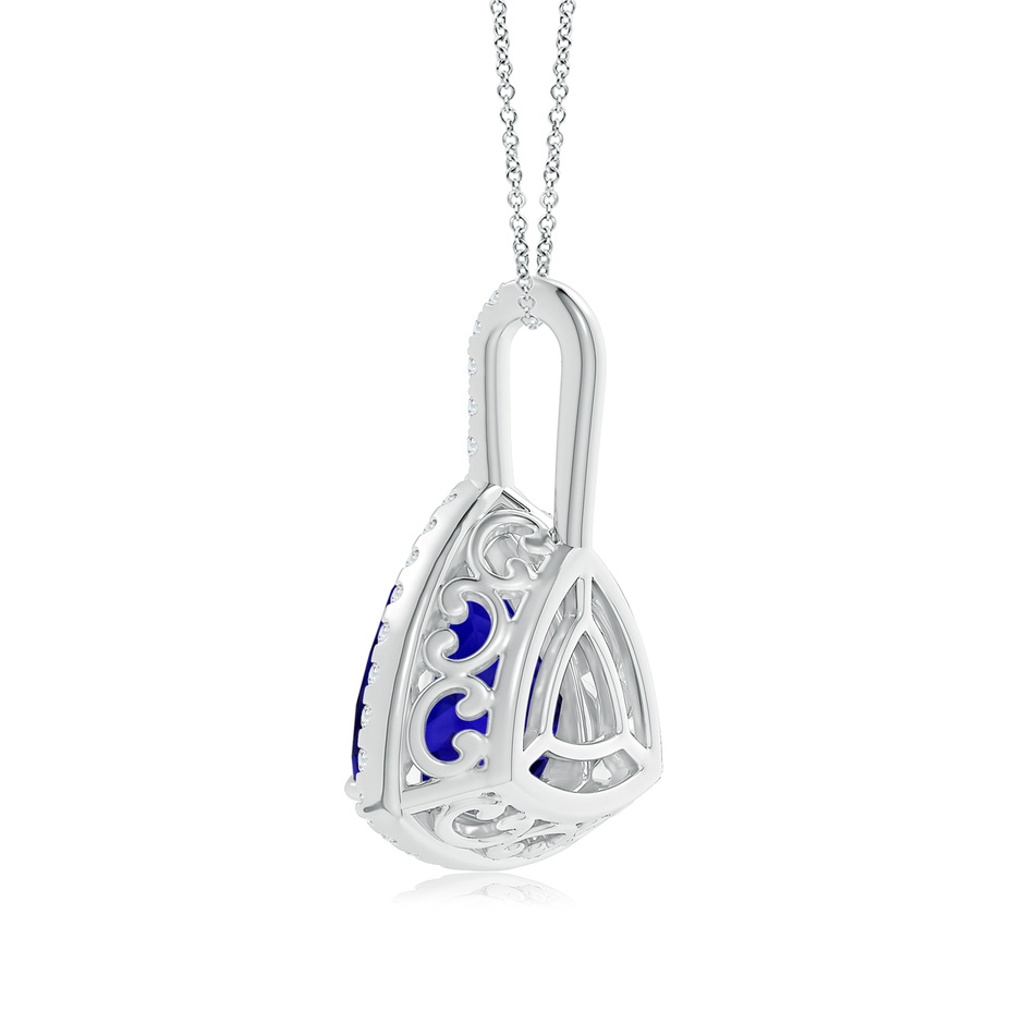 14.56x14.91x9.33mm AAAA GIA Certified Trillion Tanzanite Halo Dangle Pendant in 18K White Gold body-neck