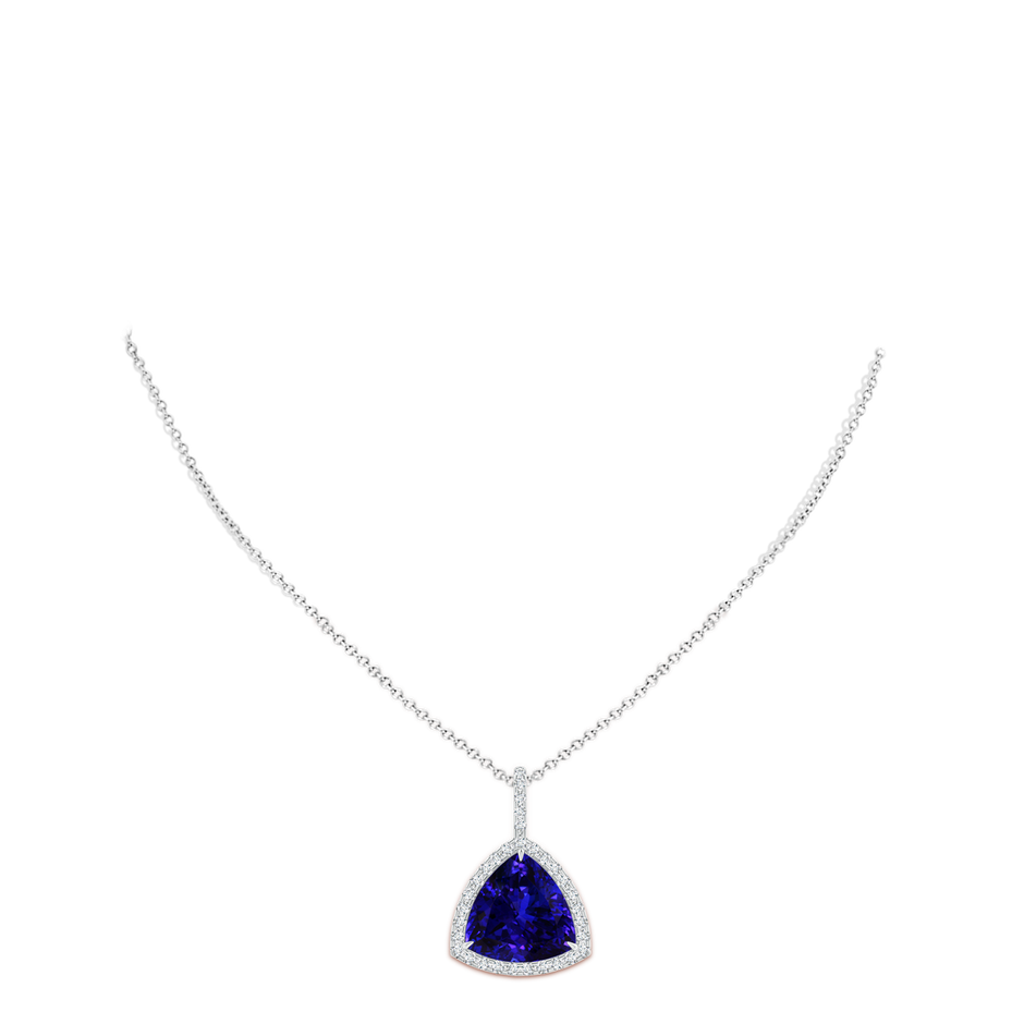 14.56x14.91x9.33mm AAAA GIA Certified Trillion Tanzanite Halo Dangle Pendant in 18K White Gold body-neck