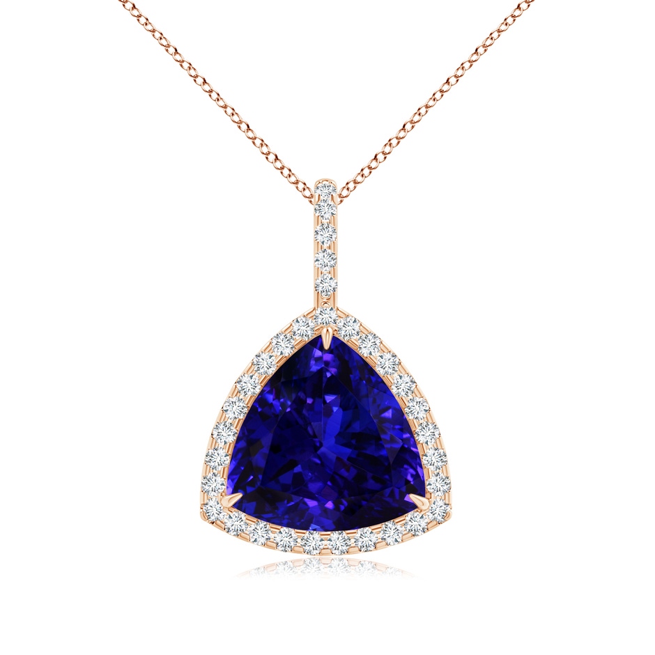 14.56x14.91x9.33mm AAAA GIA Certified Trillion Tanzanite Halo Dangle Pendant in Rose Gold 