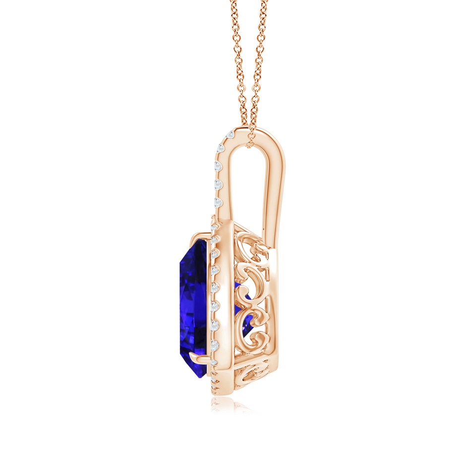 14.56x14.91x9.33mm AAAA GIA Certified Trillion Tanzanite Halo Dangle Pendant in Rose Gold side-1