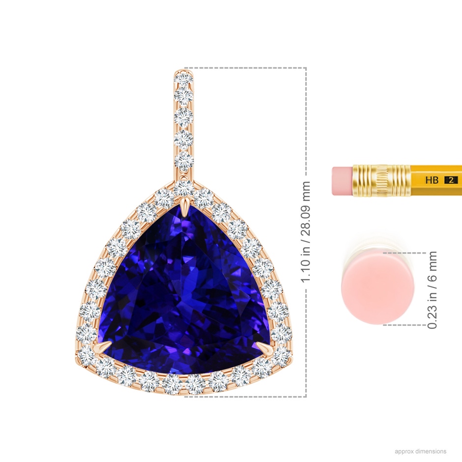 14.56x14.91x9.33mm AAAA GIA Certified Trillion Tanzanite Halo Dangle Pendant in Rose Gold stone
