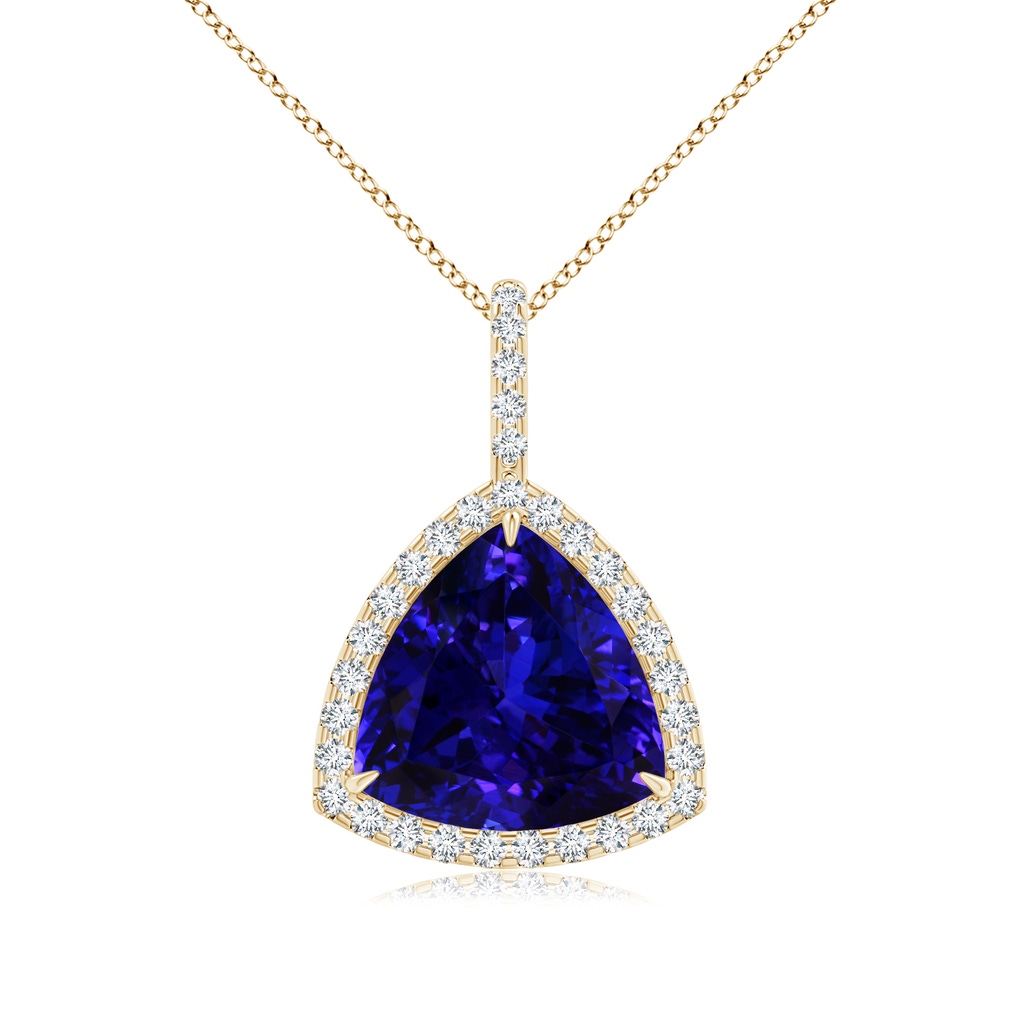 14.56x14.91x9.33mm AAAA GIA Certified Trillion Tanzanite Halo Dangle Pendant in Yellow Gold