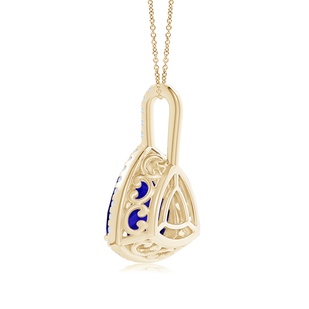 14.56x14.91x9.33mm AAAA GIA Certified Trillion Tanzanite Halo Dangle Pendant in Yellow Gold - body_neck