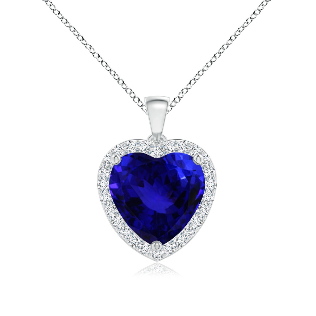 12.59x12.63x8.65mm AAAA GIA Certified Heart Tanzanite Dangle Pendant with Diamonds in 18K White Gold