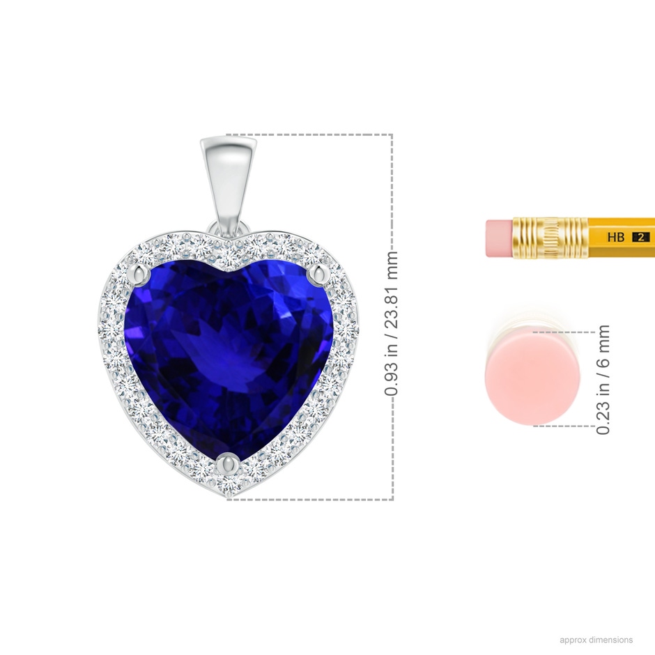 12.59x12.63x8.65mm AAAA GIA Certified Heart Tanzanite Dangle Pendant with Diamonds in 18K White Gold ruler