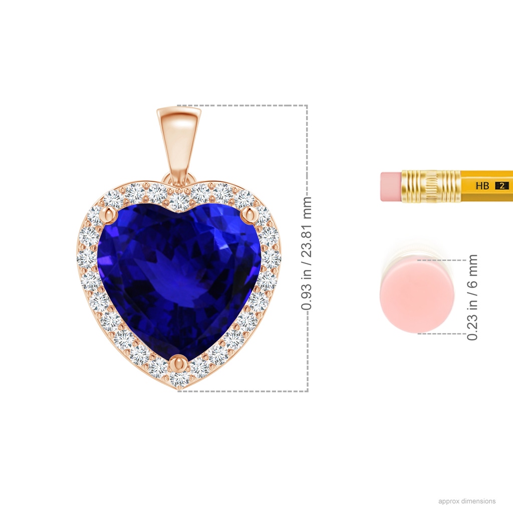 12.59x12.63x8.65mm AAAA GIA Certified Heart Tanzanite Dangle Pendant with Diamonds in Rose Gold ruler