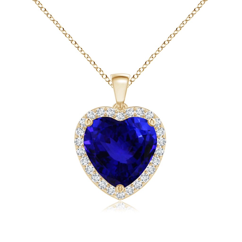 12.59x12.63x8.65mm AAAA GIA Certified Heart Tanzanite Dangle Pendant with Diamonds in Yellow Gold