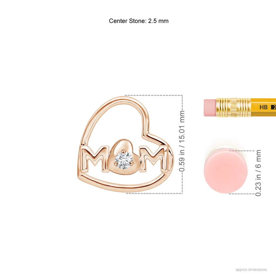 2.5mm GVS2 Tilted Heart 'MOM' Diamond Pendant in Rose Gold ruler