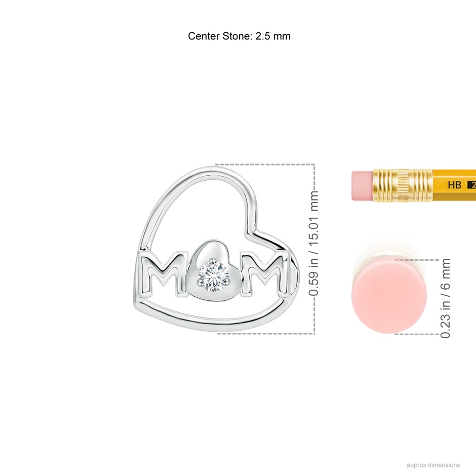 2.5mm GVS2 Tilted Heart 'MOM' Diamond Pendant in S999 Silver ruler