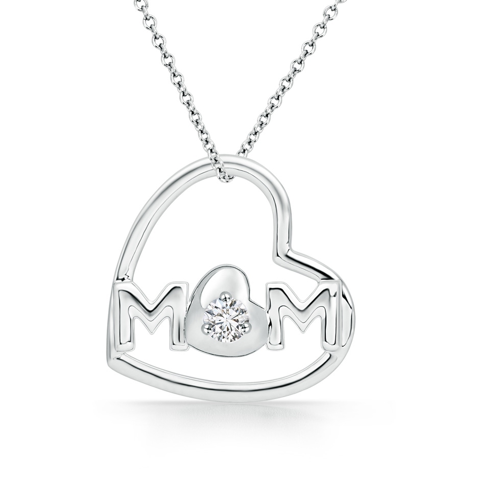 2.5mm HSI2 Tilted Heart 'MOM' Diamond Pendant in White Gold 