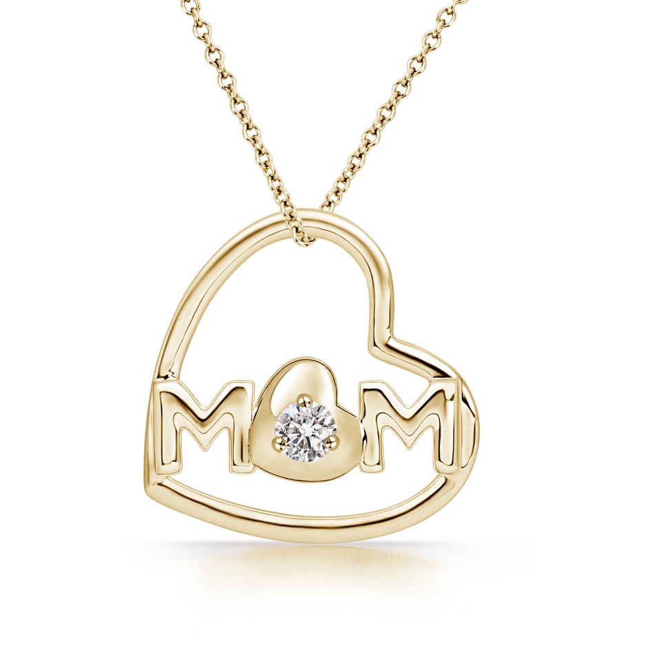 2.5mm IJI1I2 Tilted Heart 'MOM' Diamond Pendant in Yellow Gold 