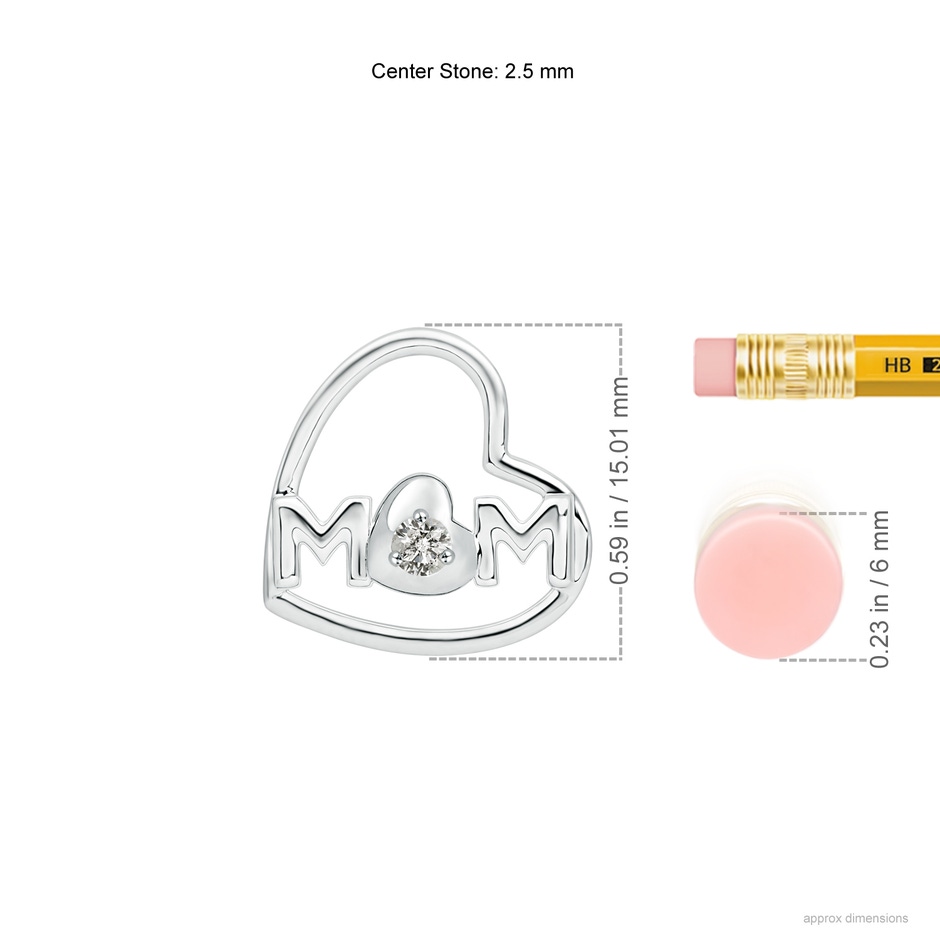 2.5mm KI3 Tilted Heart 'MOM' Diamond Pendant in White Gold ruler