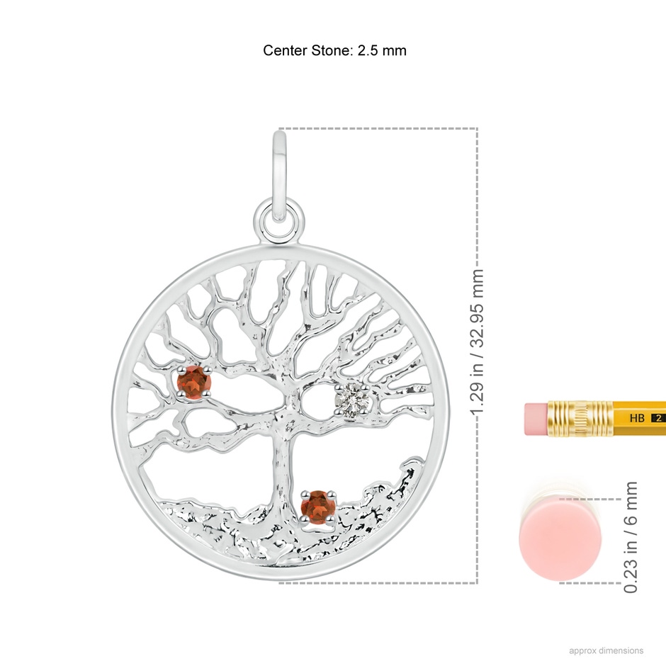 2.5mm A Bond of Love Garnet & Diamond Family Tree Pendant for Mom in S999 Silver ruler