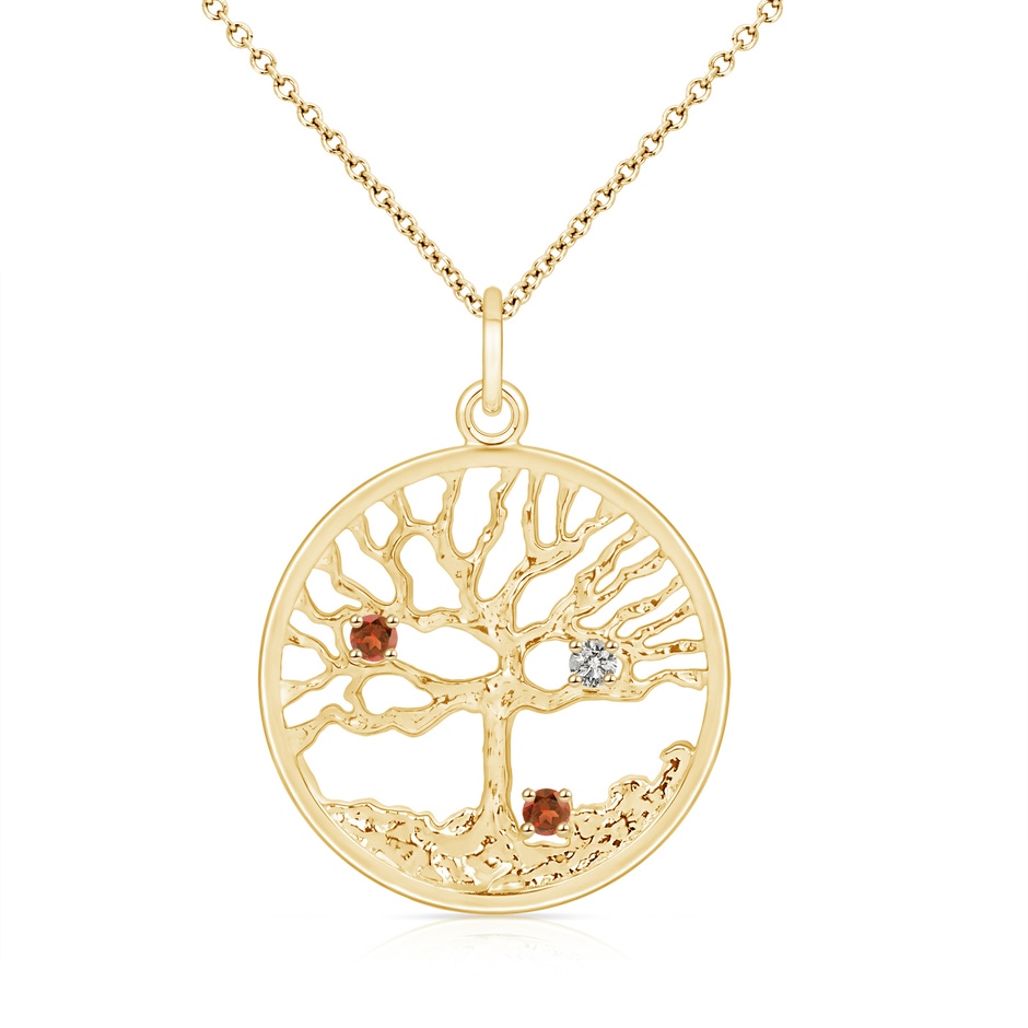 2.5mm A Bond of Love Garnet & Diamond Family Tree Pendant for Mom in Yellow Gold 