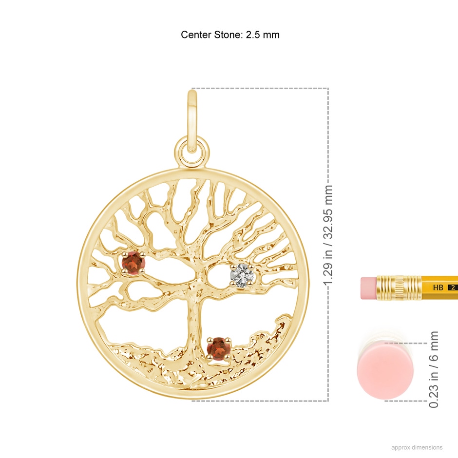 2.5mm A Bond of Love Garnet & Diamond Family Tree Pendant for Mom in Yellow Gold ruler