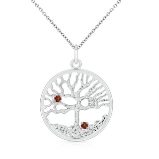 2.5mm AAA Bond of Love Garnet & Diamond Family Tree Pendant for Mom in S999 Silver