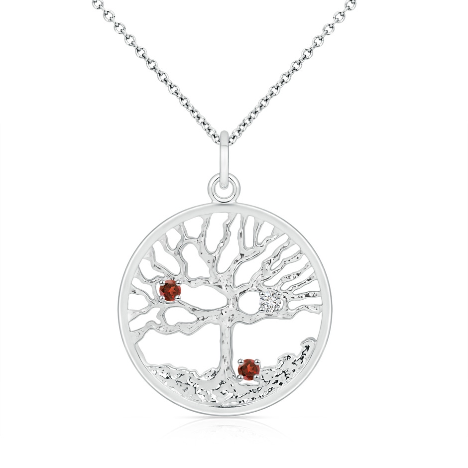 2.5mm AAA Bond of Love Garnet & Diamond Family Tree Pendant for Mom in S999 Silver 