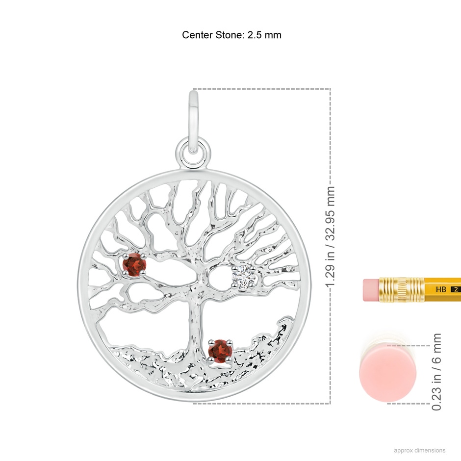 2.5mm AAA Bond of Love Garnet & Diamond Family Tree Pendant for Mom in S999 Silver ruler