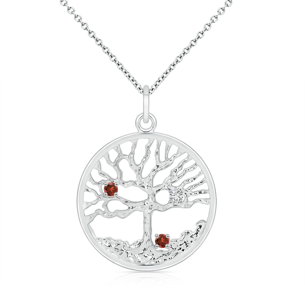 2.5mm AAA Bond of Love Garnet & Diamond Family Tree Pendant for Mom in White Gold