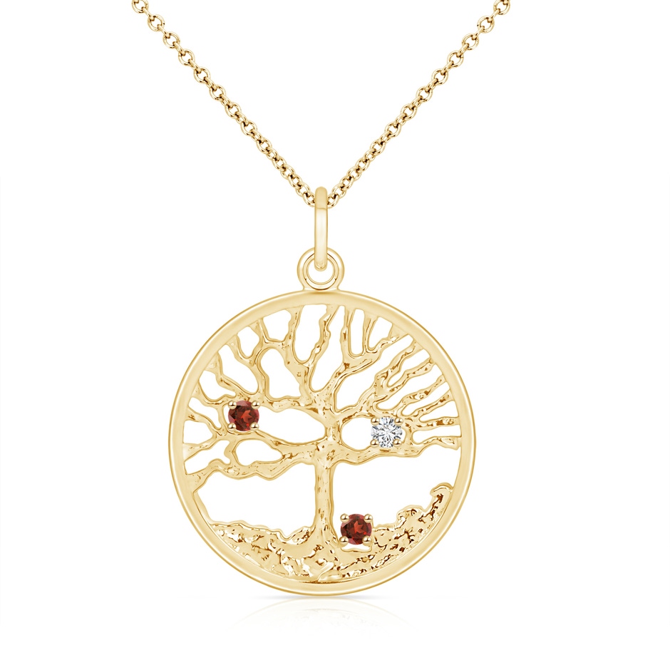 2.5mm AAA Bond of Love Garnet & Diamond Family Tree Pendant for Mom in Yellow Gold 