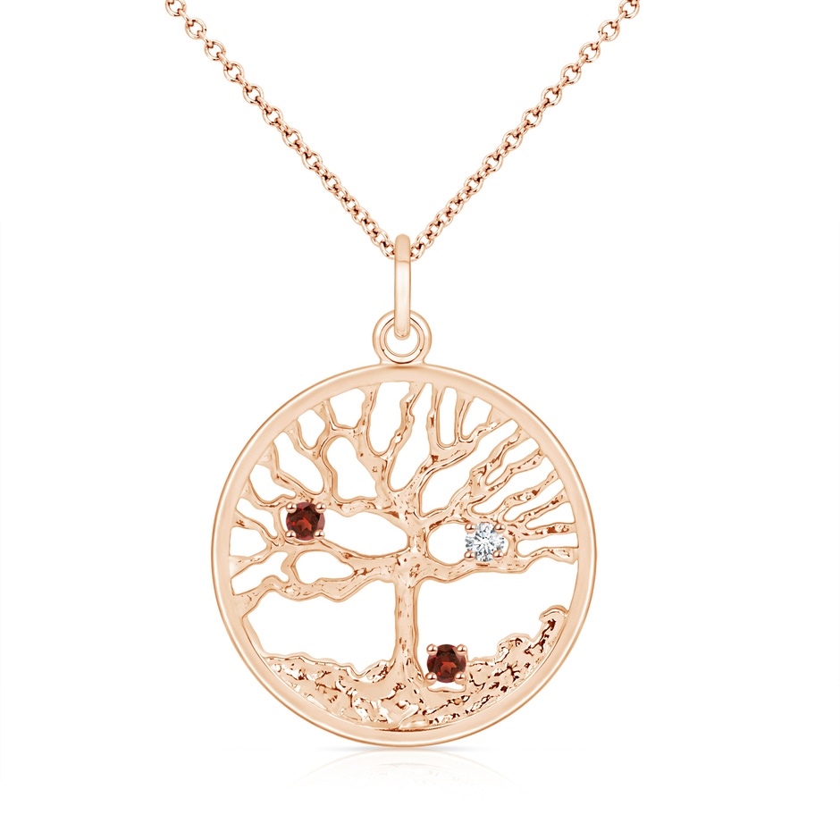 2.5mm AAAA Bond of Love Garnet & Diamond Family Tree Pendant for Mom in Rose Gold 