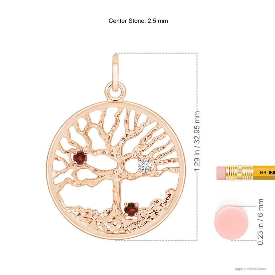 2.5mm AAAA Bond of Love Garnet & Diamond Family Tree Pendant for Mom in Rose Gold ruler