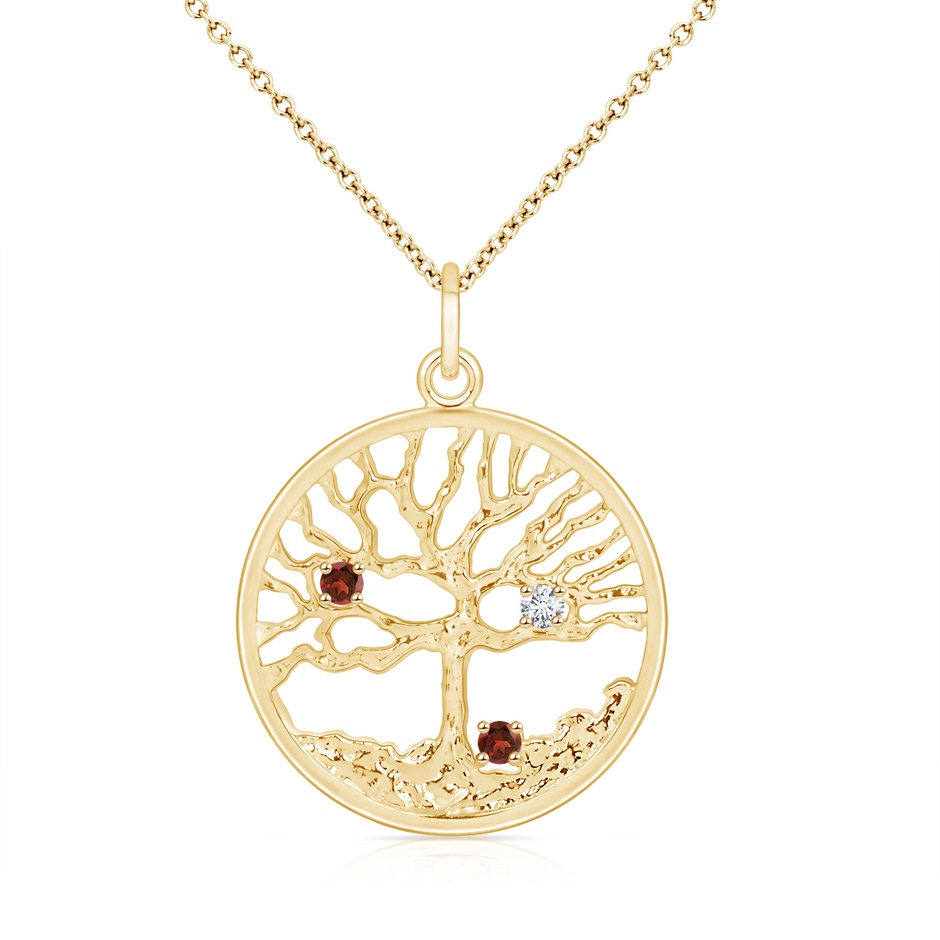 2.5mm AAAA Bond of Love Garnet & Diamond Family Tree Pendant for Mom in Yellow Gold 