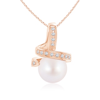 8mm AA Japanese Akoya Pearl Swirl Pendant with Diamond Accents in Rose Gold