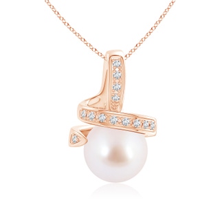 8mm AAA Japanese Akoya Pearl Swirl Pendant with Diamond Accents in 10K Rose Gold