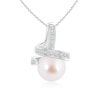 8mm AAA Japanese Akoya Pearl Swirl Pendant with Diamond Accents in White Gold