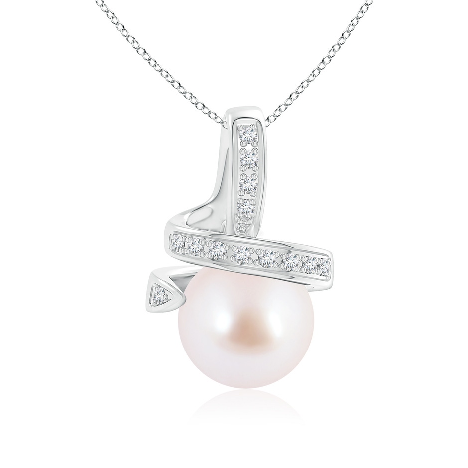 8mm AAA Japanese Akoya Pearl Swirl Pendant with Diamond Accents in White Gold 