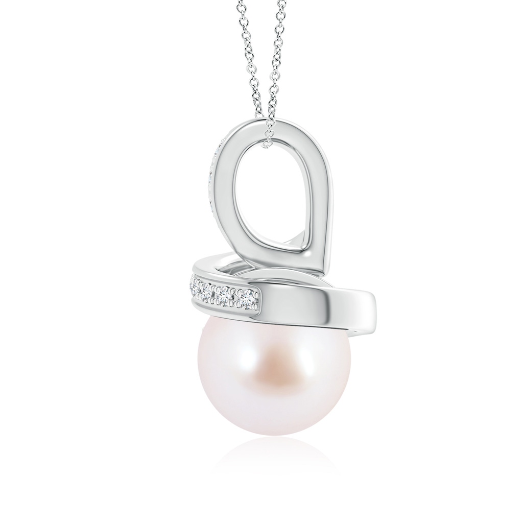 8mm AAA Japanese Akoya Pearl Swirl Pendant with Diamond Accents in White Gold Product Image