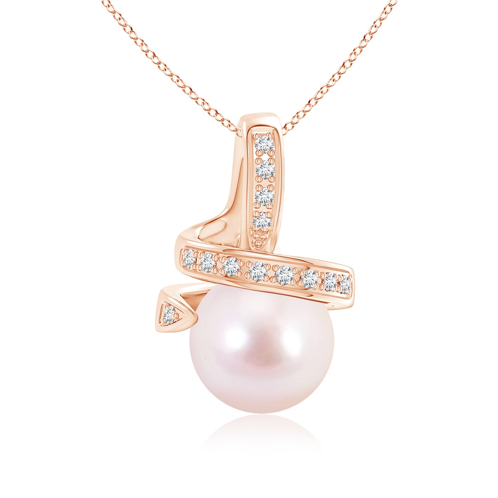 8mm AAAA Japanese Akoya Pearl Swirl Pendant with Diamond Accents in Rose Gold