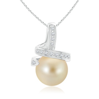 9mm AAA Golden South Sea Cultured Pearl Swirl Pendant with Diamond in White Gold