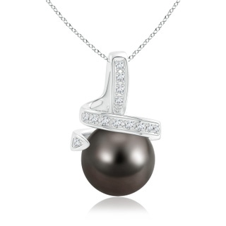 9mm AAA Tahitian Pearl Swirl Pendant with Diamond Accents in White Gold