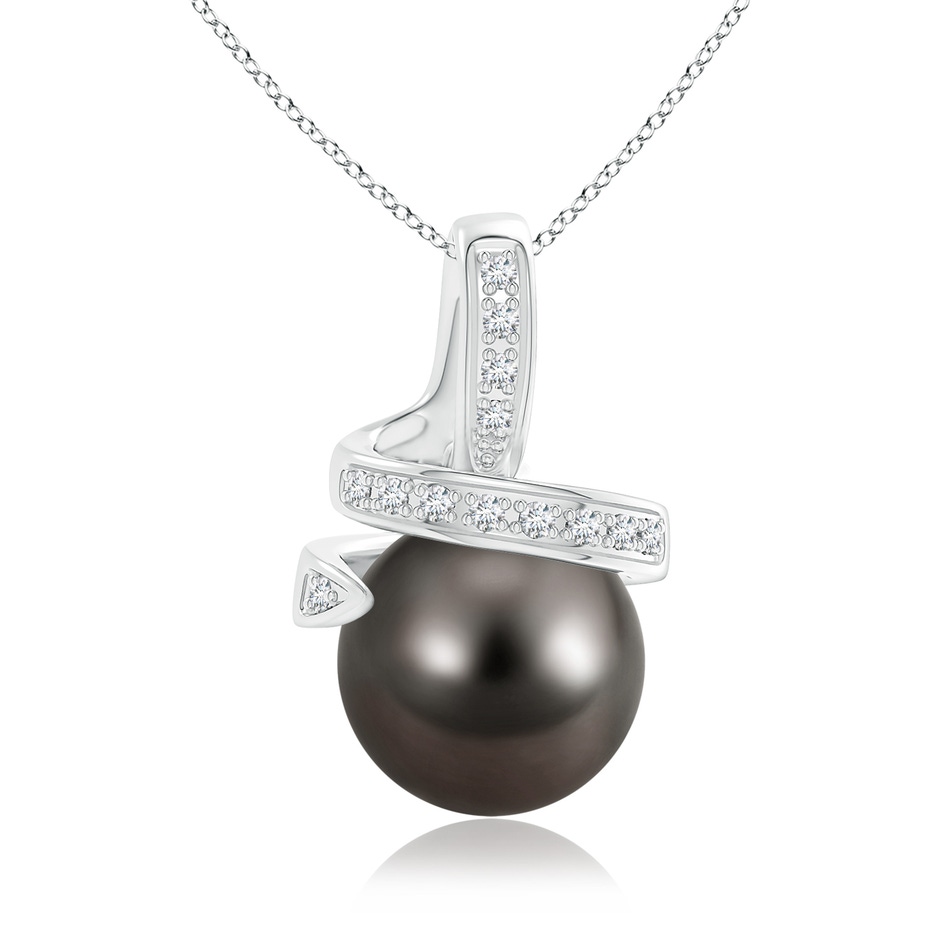 9mm AAA Tahitian Pearl Swirl Pendant with Diamond Accents in White Gold 