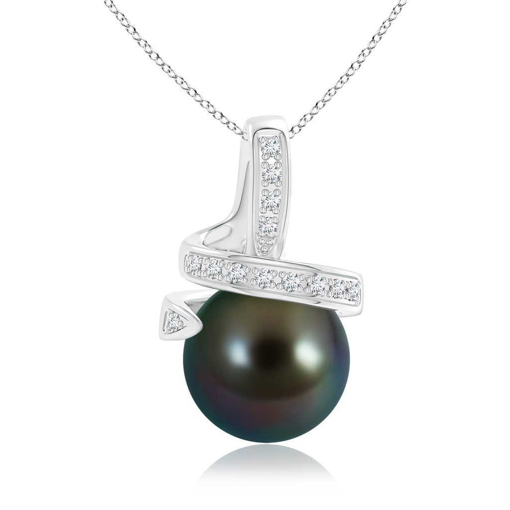 9mm AAAA Tahitian Pearl Swirl Pendant with Diamond Accents in White Gold
