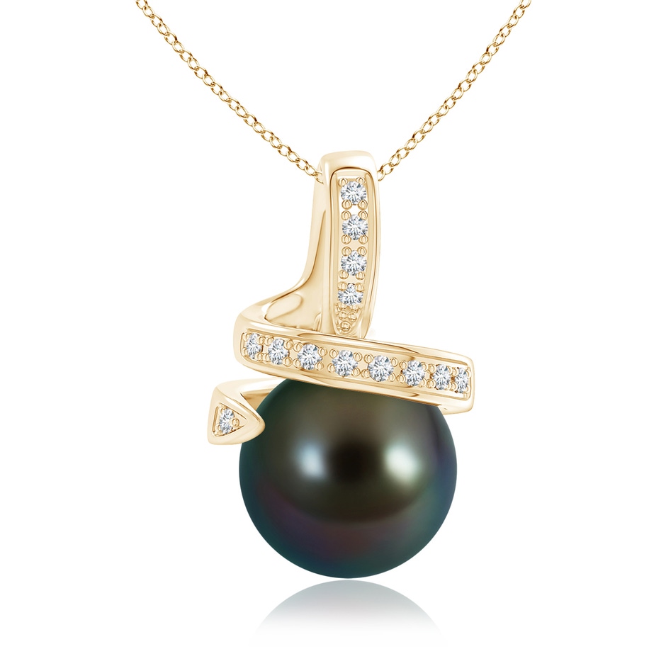 9mm AAAA Tahitian Pearl Swirl Pendant with Diamond Accents in Yellow Gold 