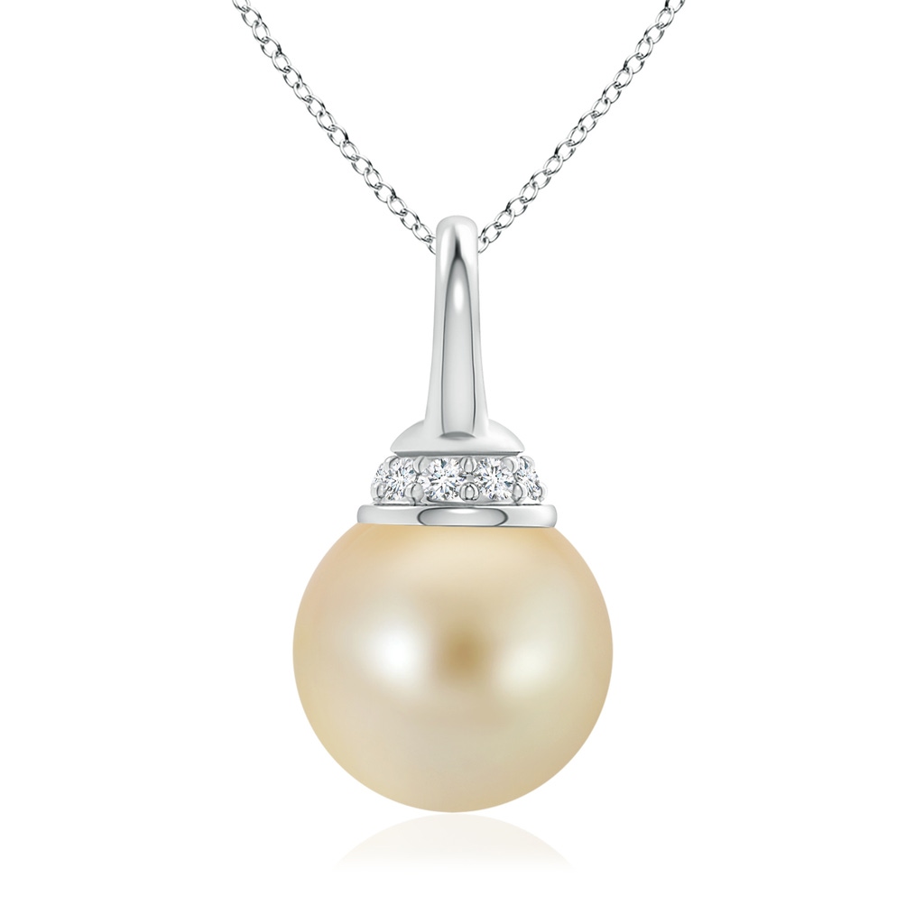 9mm AAA Golden South Sea Cultured Pearl Pendant with Diamond Cap in White Gold
