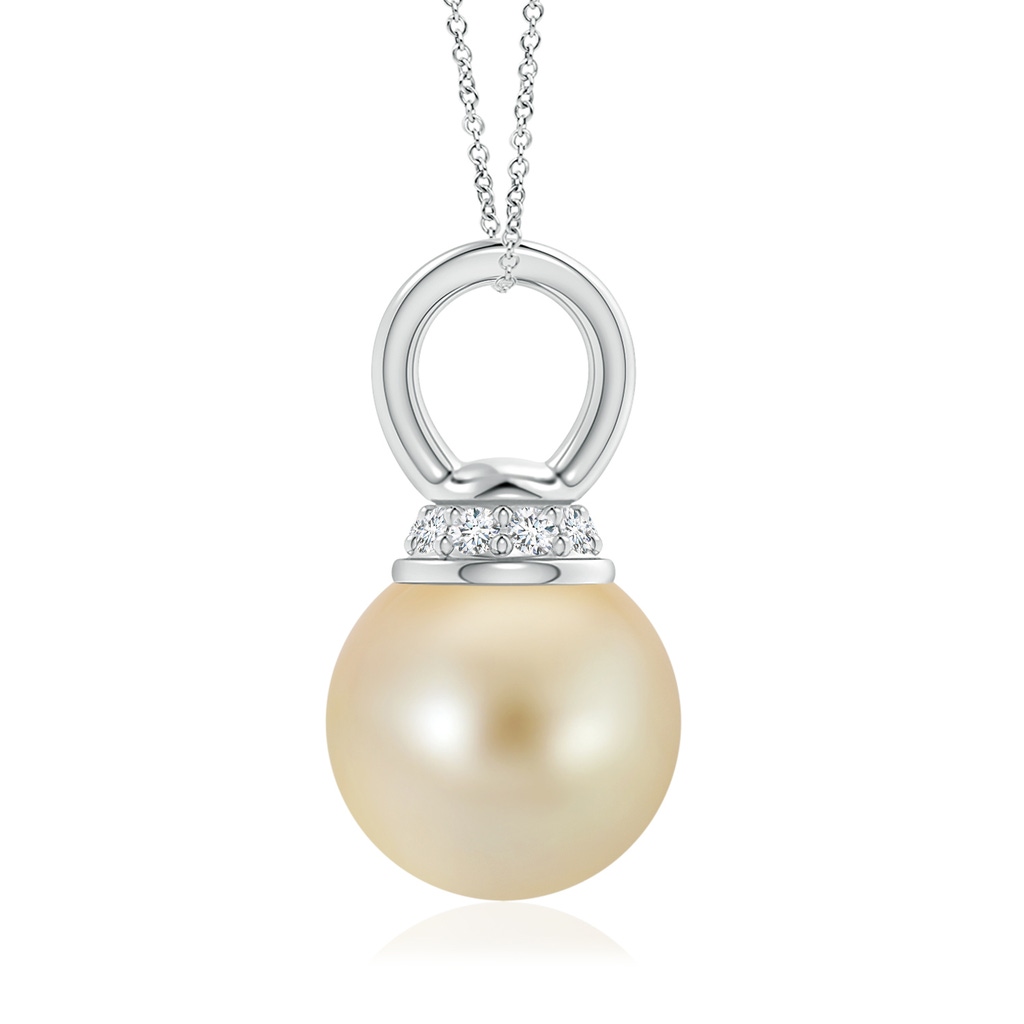 9mm AAA Golden South Sea Cultured Pearl Pendant with Diamond Cap in White Gold Product Image