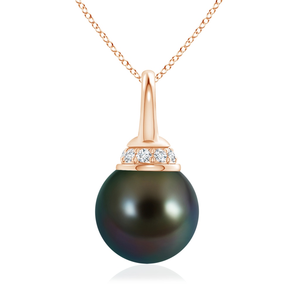 9mm AAAA Tahitian Pearl Pendant with Diamond Cap in Rose Gold