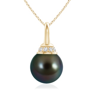 9mm AAAA Tahitian Pearl Pendant with Diamond Cap in Yellow Gold