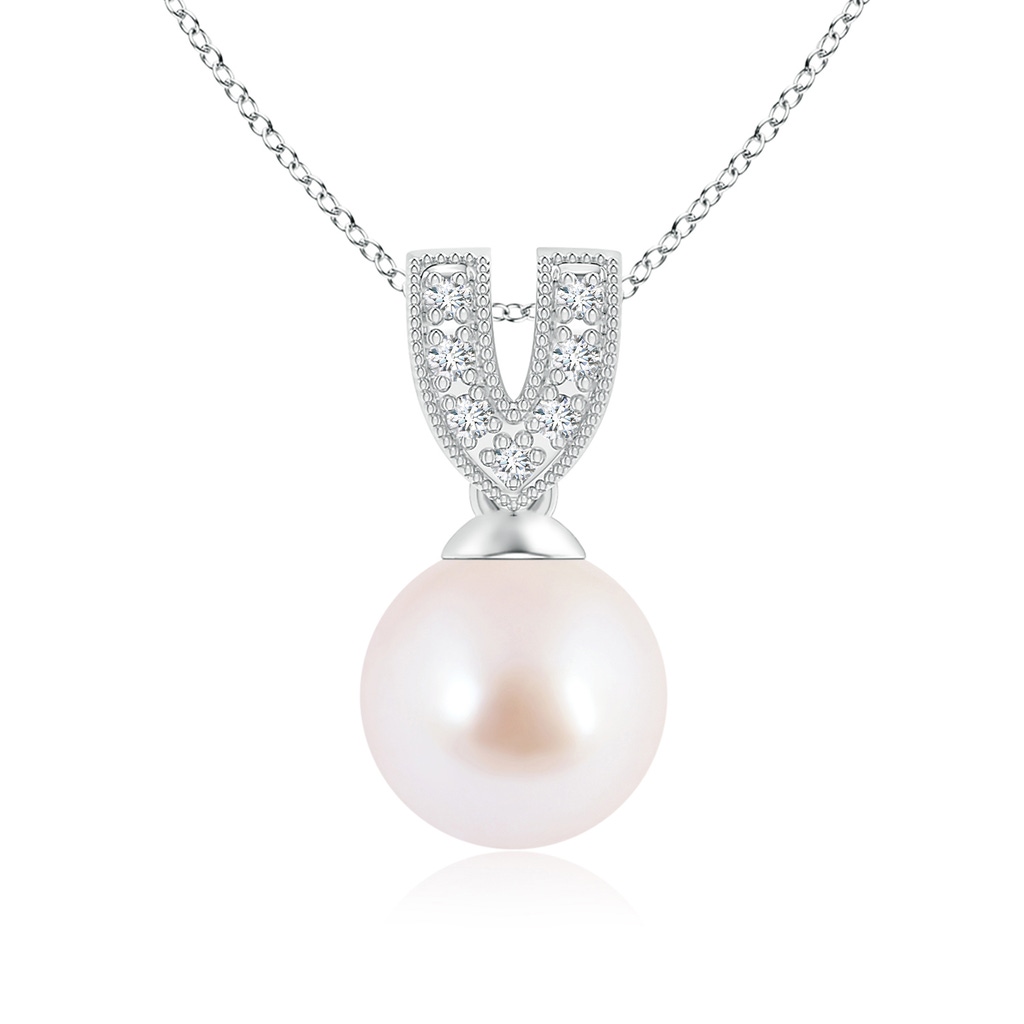 8mm AAA Akoya Cultured Pearl Pendant with Diamond V-Bale in White Gold