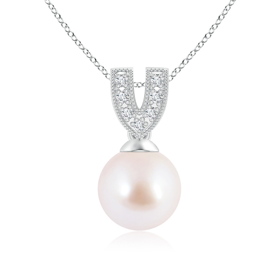 8mm AAA Akoya Cultured Pearl Pendant with Diamond V-Bale in White Gold 