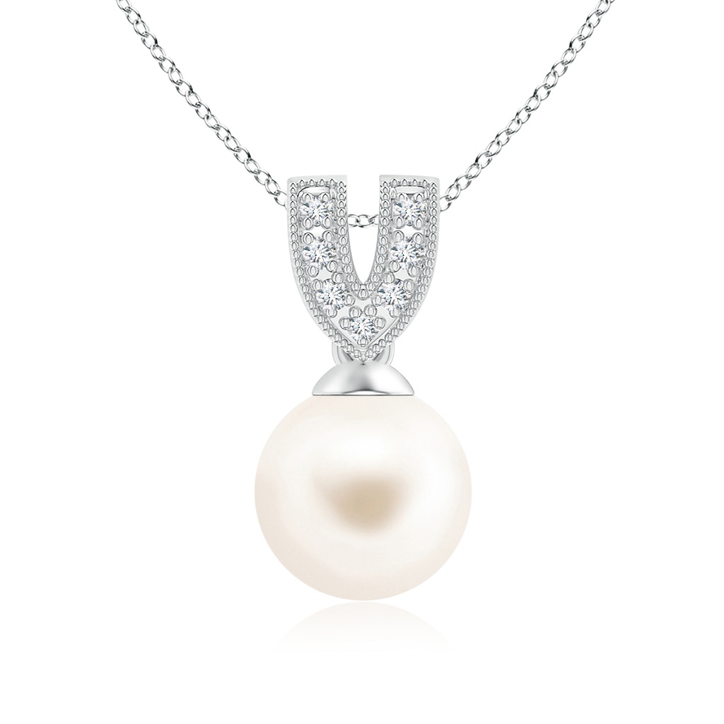 8mm AAA Freshwater Cultured Pearl Pendant with Diamond V-Bale in White Gold 