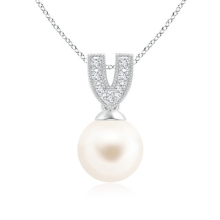 8mm AAA Freshwater Cultured Pearl Pendant with Diamond V-Bale in White Gold