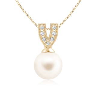 8mm AAA Freshwater Cultured Pearl Pendant with Diamond V-Bale in Yellow Gold