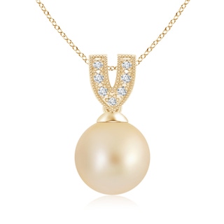 9mm AA Golden South Sea Cultured Pearl Pendant with Diamond V-Bale in Yellow Gold