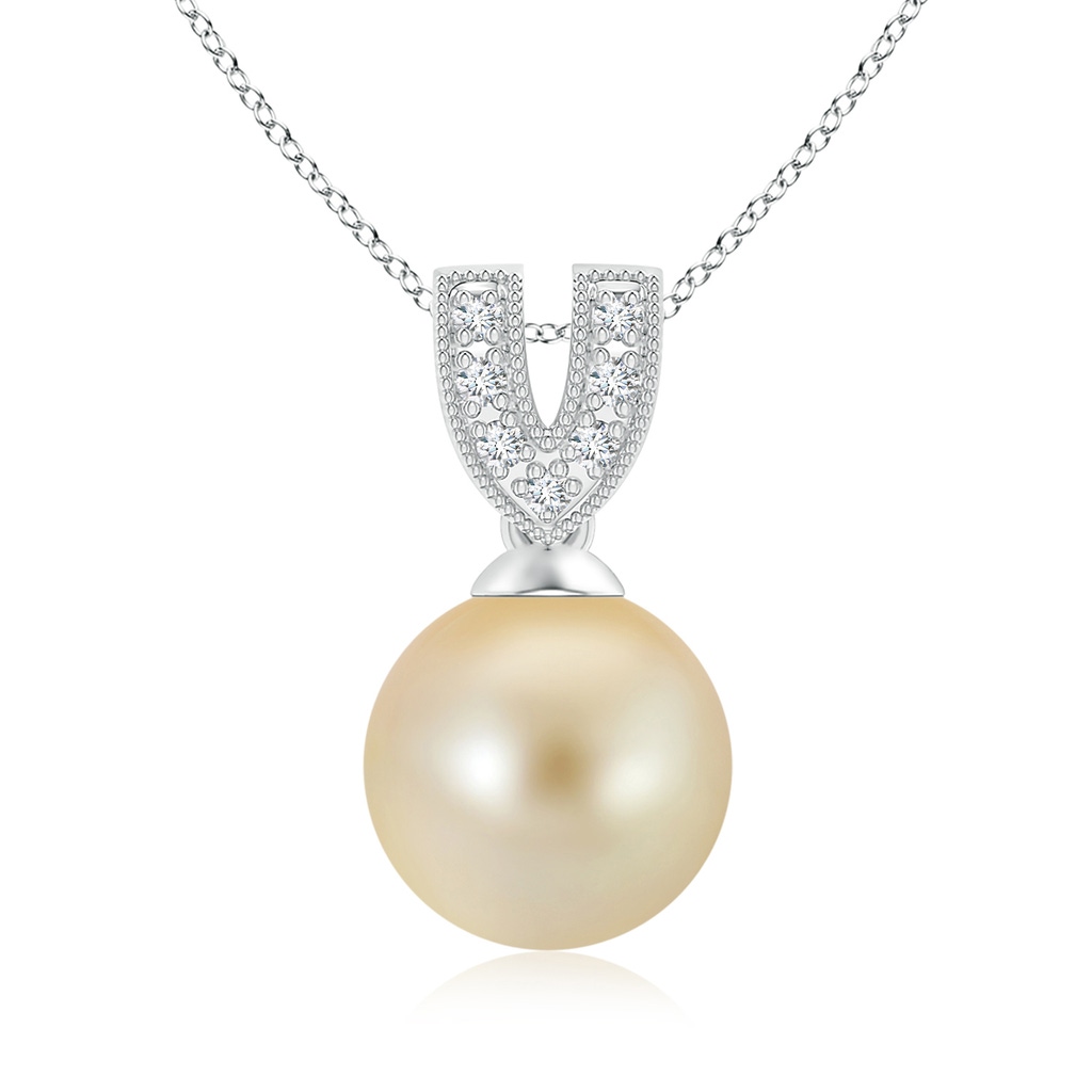 9mm AAA Golden South Sea Cultured Pearl Pendant with Diamond V-Bale in White Gold 