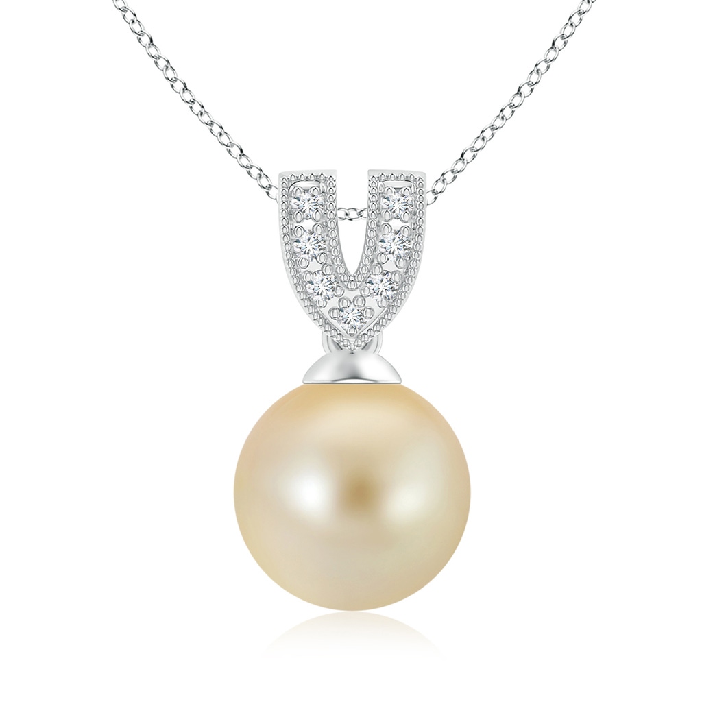 9mm AAA Golden South Sea Cultured Pearl Pendant with Diamond V-Bale in White Gold